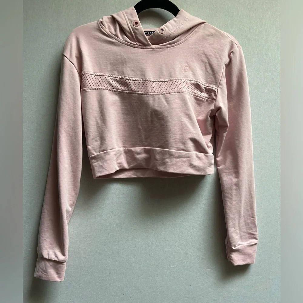Ryderwear Hybrid Cropped Fitted Pink Hoodie Mesh Paneled Sz M